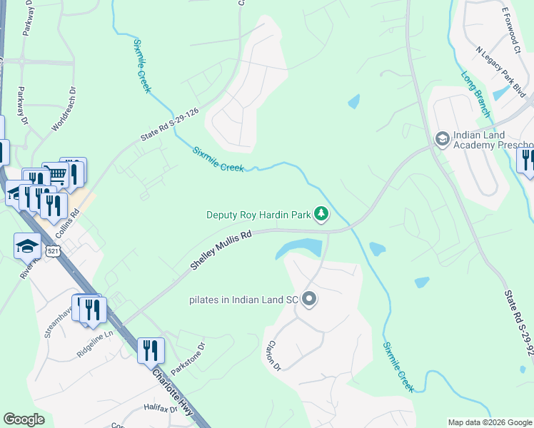map of restaurants, bars, coffee shops, grocery stores, and more near 8258 Shelley Mullis Road in Fort Mill