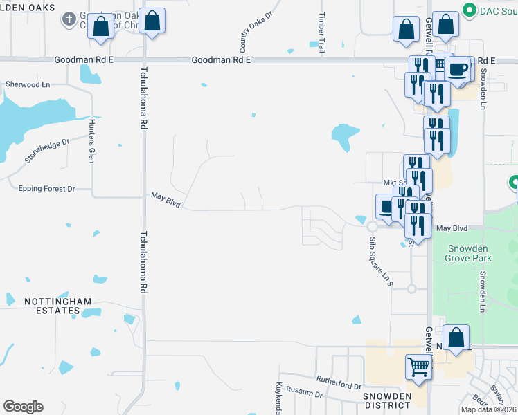 map of restaurants, bars, coffee shops, grocery stores, and more near 2915 Goodman Road East in Southaven