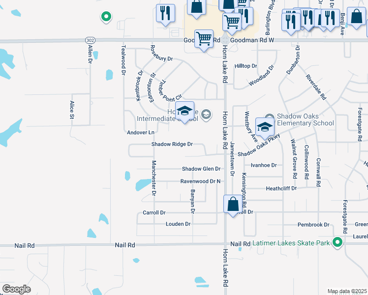 map of restaurants, bars, coffee shops, grocery stores, and more near 4355 Shadow Ridge Drive in Horn Lake
