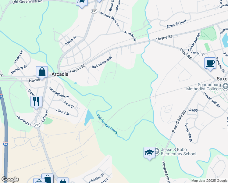 map of restaurants, bars, coffee shops, grocery stores, and more near 470 Evening Drive in Spartanburg
