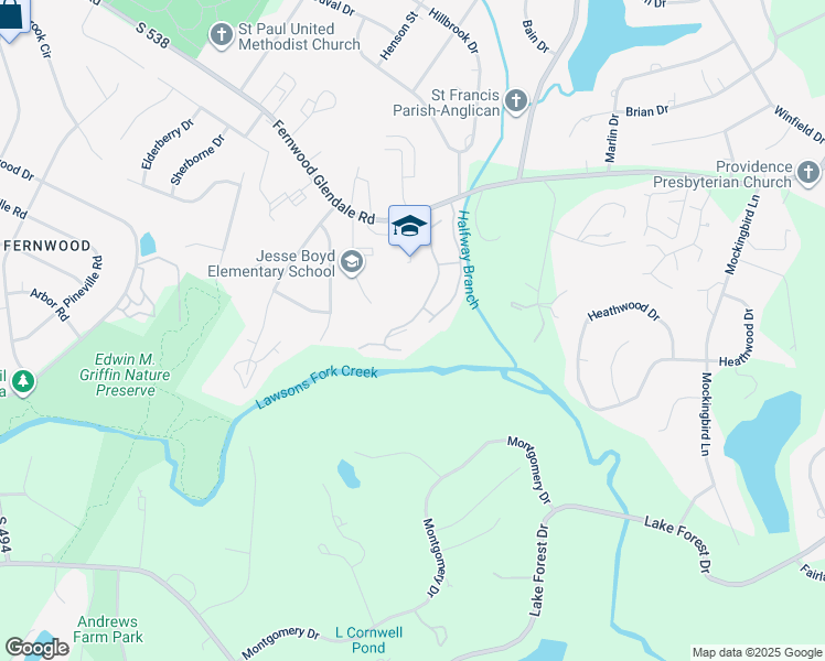 map of restaurants, bars, coffee shops, grocery stores, and more near 126 Highridge Drive in Spartanburg