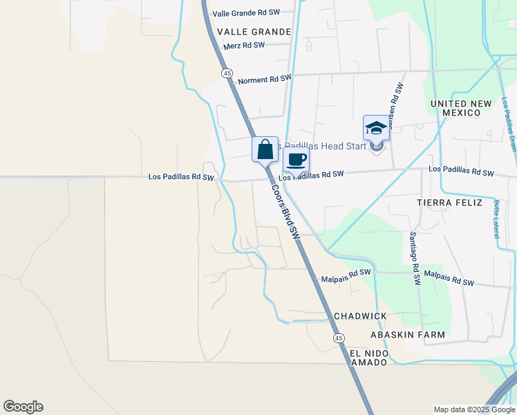 map of restaurants, bars, coffee shops, grocery stores, and more near 7415 Coors Boulevard Southwest in Albuquerque