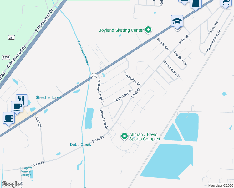 map of restaurants, bars, coffee shops, grocery stores, and more near 2429 Canterbury Court in Cabot