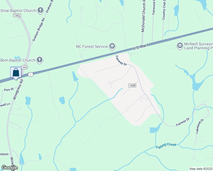 map of restaurants, bars, coffee shops, grocery stores, and more near 115 Pinedale Drive in Rockingham