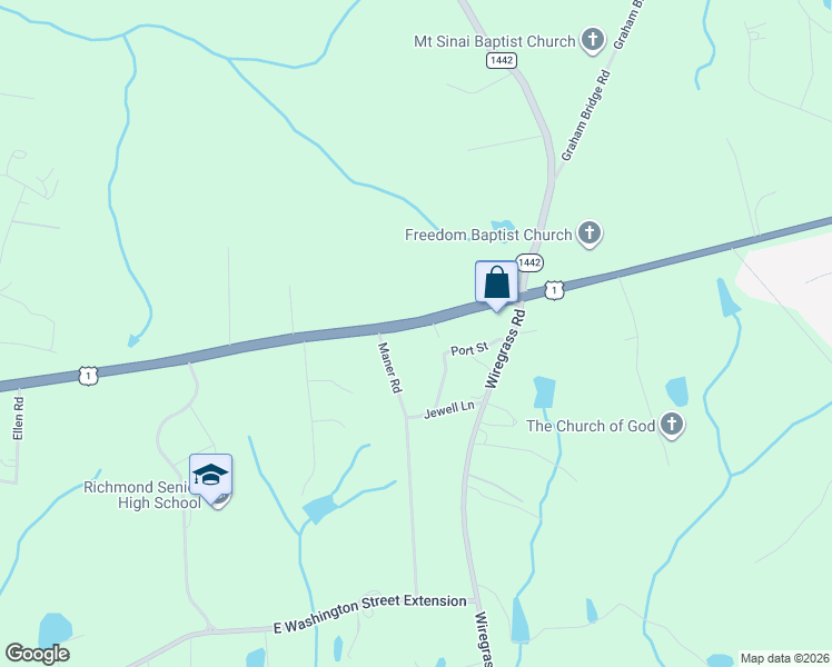 map of restaurants, bars, coffee shops, grocery stores, and more near 208 Maner Road in Rockingham
