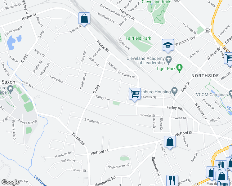 map of restaurants, bars, coffee shops, grocery stores, and more near 532 Franklin Street in Spartanburg