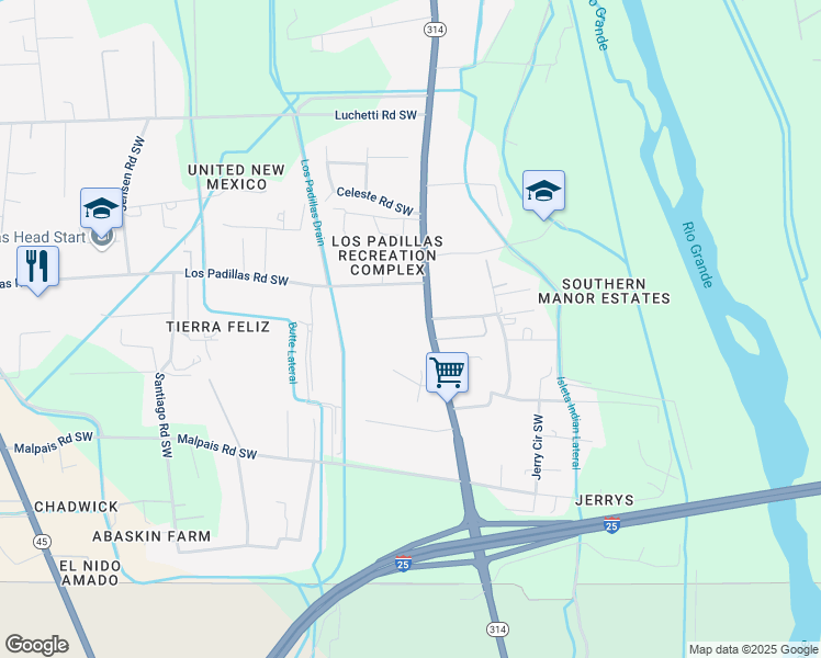 map of restaurants, bars, coffee shops, grocery stores, and more near 6647 Isleta Boulevard Southwest in Albuquerque