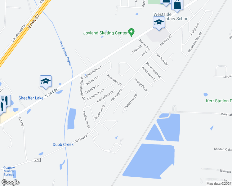 map of restaurants, bars, coffee shops, grocery stores, and more near 2408 Canterbury Court in Cabot