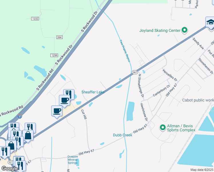 map of restaurants, bars, coffee shops, grocery stores, and more near in Cabot