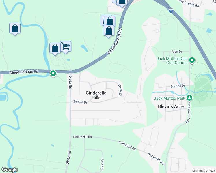 map of restaurants, bars, coffee shops, grocery stores, and more near 126 Cindy Circle in Ringgold