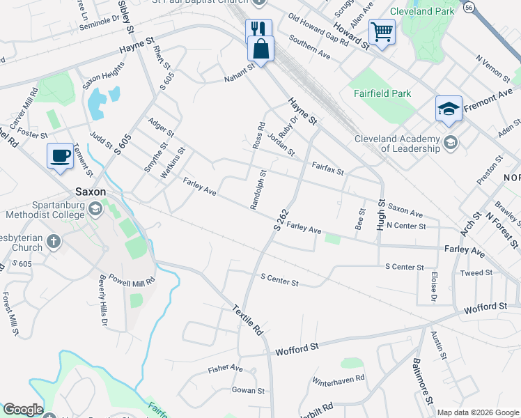 map of restaurants, bars, coffee shops, grocery stores, and more near 1518 Farley Avenue Extension in Spartanburg