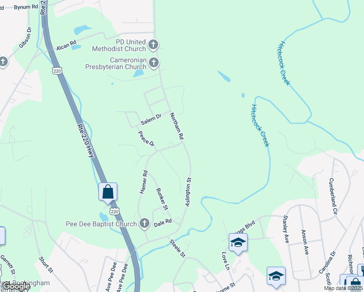 map of restaurants, bars, coffee shops, grocery stores, and more near 312 Hamer Road in Rockingham