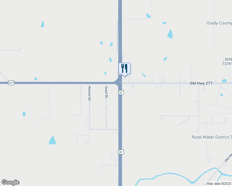 map of restaurants, bars, coffee shops, grocery stores, and more near 1251 U.S. 277 in Ninnekah