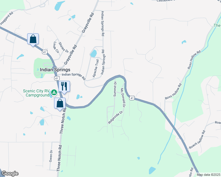 map of restaurants, bars, coffee shops, grocery stores, and more near 80 Summit Drive in Ringgold