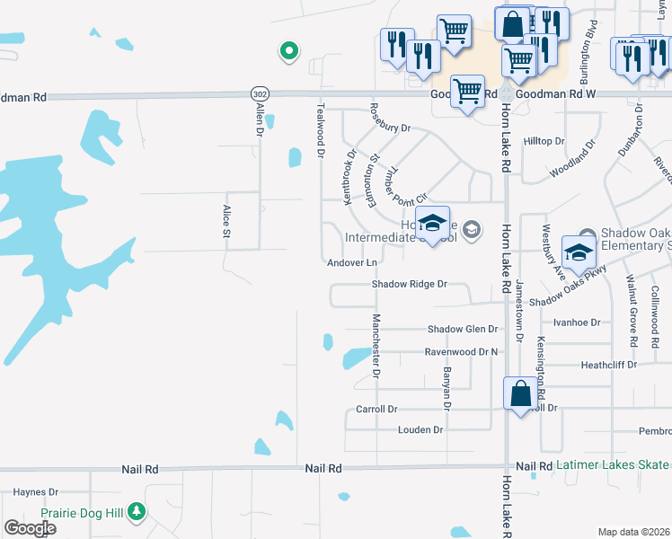 map of restaurants, bars, coffee shops, grocery stores, and more near 4467 Andover Lane in Horn Lake