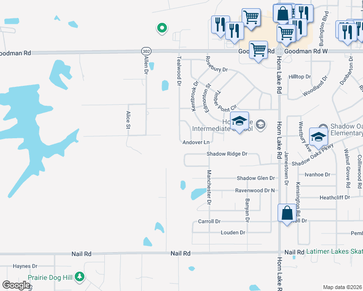 map of restaurants, bars, coffee shops, grocery stores, and more near 4467 Andover Lane in Horn Lake