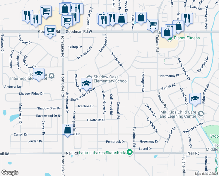 map of restaurants, bars, coffee shops, grocery stores, and more near 3590 Corsica Drive in Horn Lake