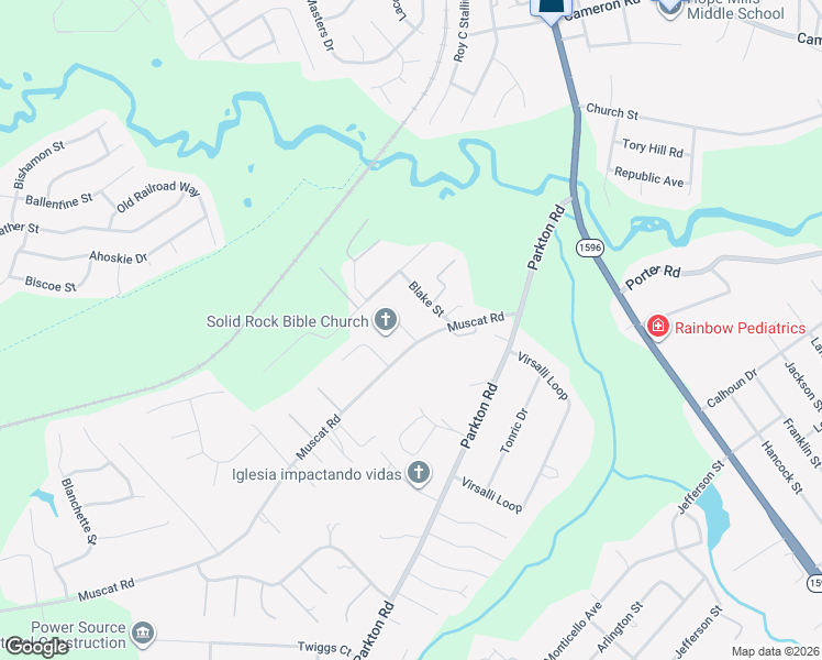 map of restaurants, bars, coffee shops, grocery stores, and more near 5444 Muscat Road in Hope Mills