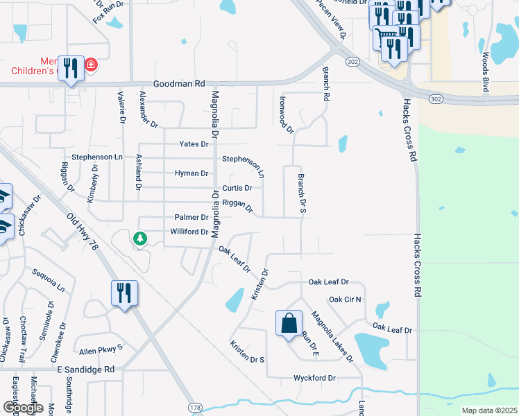 map of restaurants, bars, coffee shops, grocery stores, and more near 10629 Stephenson Lane in Olive Branch