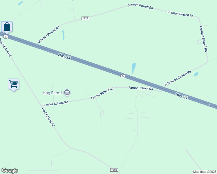 map of restaurants, bars, coffee shops, grocery stores, and more near 210 Farrior School Road in Kenansville