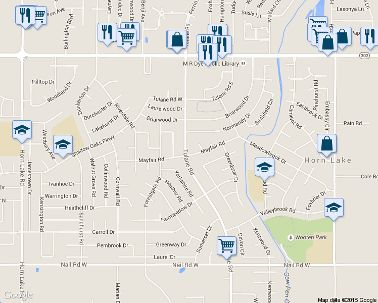 map of restaurants, bars, coffee shops, grocery stores, and more near 6580 Tulane Road in Horn Lake