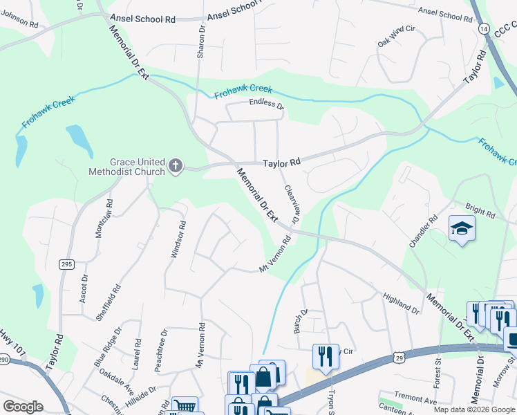 map of restaurants, bars, coffee shops, grocery stores, and more near 610 Memorial Drive Extension in Greer