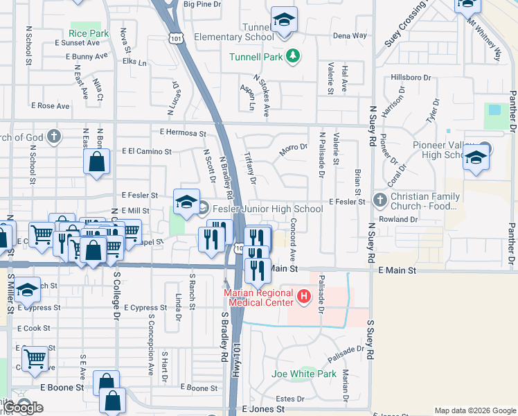 map of restaurants, bars, coffee shops, grocery stores, and more near 315 Calle Pequeno in Santa Maria