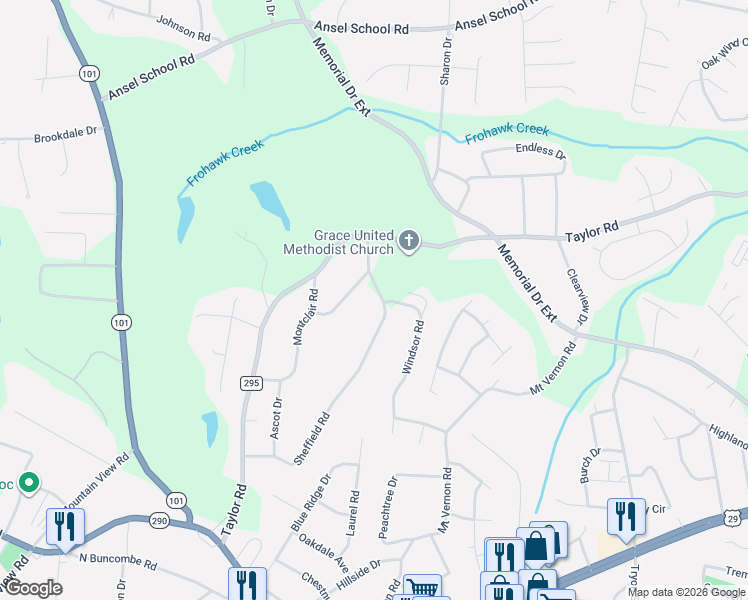 map of restaurants, bars, coffee shops, grocery stores, and more near 200 Sheffield Road in Greer
