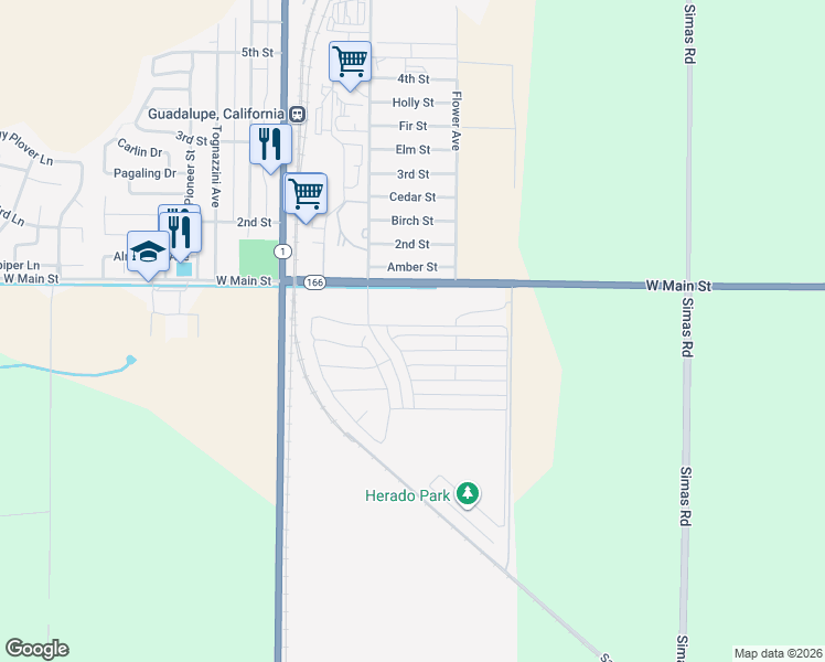 map of restaurants, bars, coffee shops, grocery stores, and more near 4453 Hacienda Drive in Guadalupe
