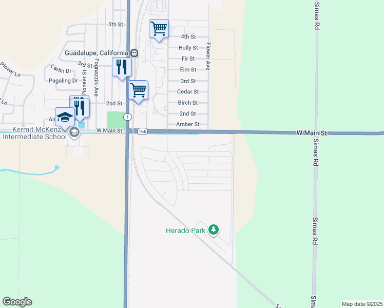 map of restaurants, bars, coffee shops, grocery stores, and more near 4453 Hacienda Drive in Guadalupe
