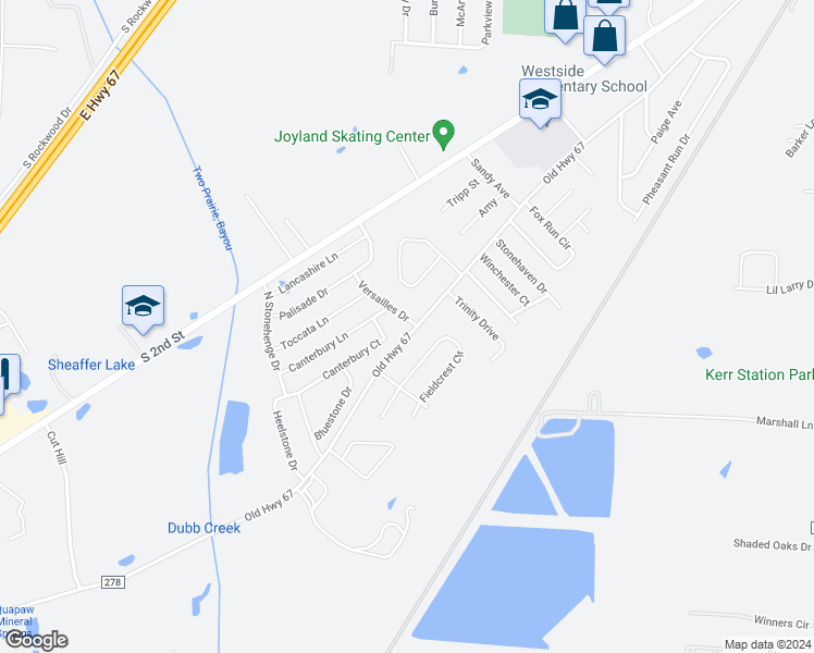 map of restaurants, bars, coffee shops, grocery stores, and more near 2419 Versailles Drive in Cabot