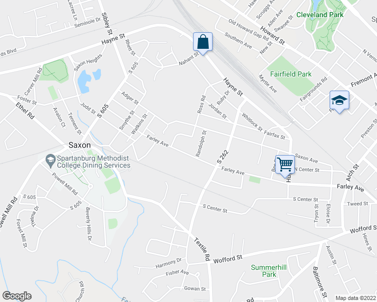 map of restaurants, bars, coffee shops, grocery stores, and more near 1572 Farley Avenue in Spartanburg