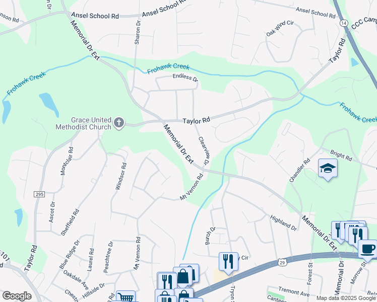 map of restaurants, bars, coffee shops, grocery stores, and more near 610 Memorial Drive Extension in Greer