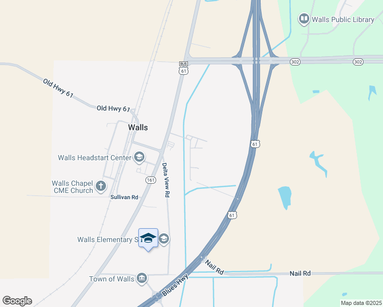 map of restaurants, bars, coffee shops, grocery stores, and more near 6800 Mississippi 161 in Walls