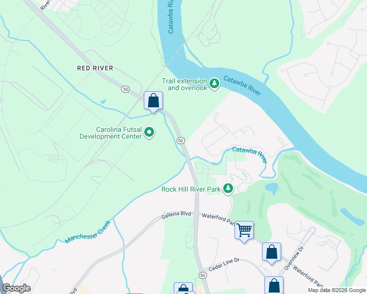 map of restaurants, bars, coffee shops, grocery stores, and more near 298 State Road S-46-50 in Rock Hill