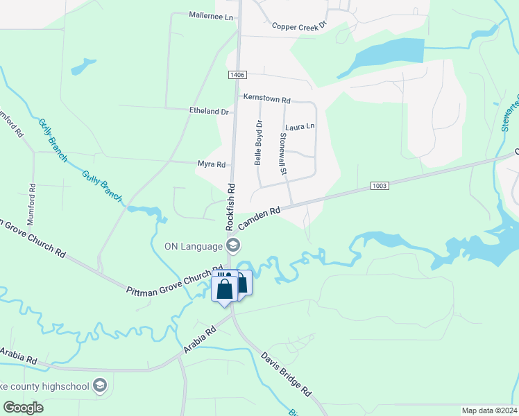 map of restaurants, bars, coffee shops, grocery stores, and more near 301 Camden Road in Raeford