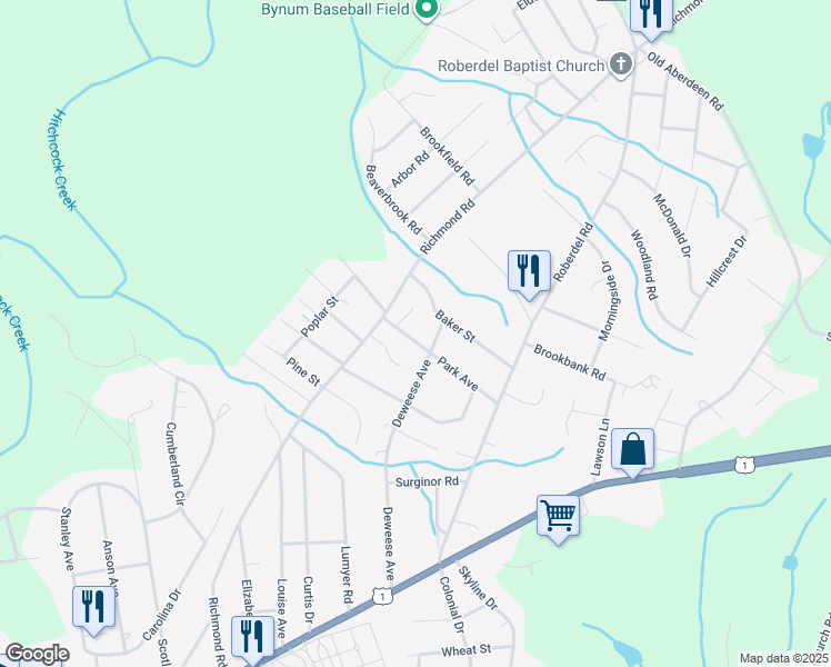 map of restaurants, bars, coffee shops, grocery stores, and more near 1817 Park Avenue in Rockingham