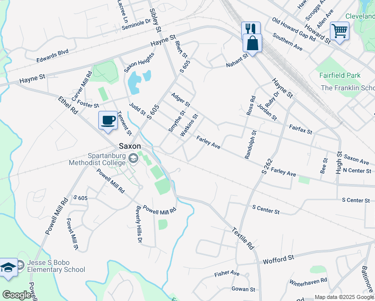 map of restaurants, bars, coffee shops, grocery stores, and more near 423 Satterfield Avenue in Spartanburg