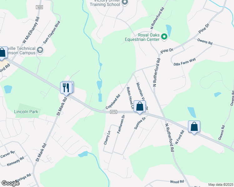 map of restaurants, bars, coffee shops, grocery stores, and more near 502 Copeland Road in Greer
