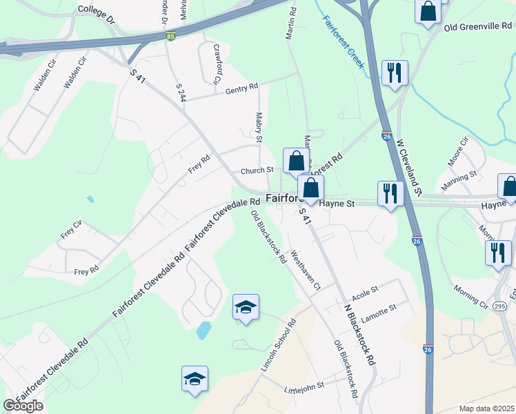 map of restaurants, bars, coffee shops, grocery stores, and more near 2431 Fairforest Clevedale Road in Spartanburg