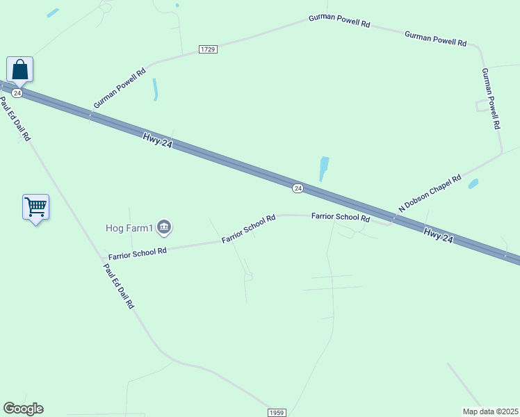 map of restaurants, bars, coffee shops, grocery stores, and more near 210 Farrior School Road in Kenansville