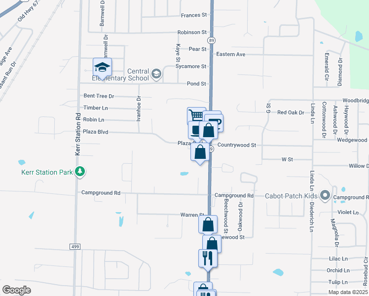 map of restaurants, bars, coffee shops, grocery stores, and more near 109 Plaza Boulevard in Cabot
