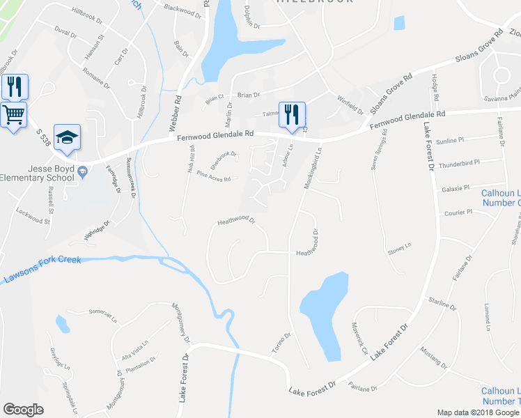 map of restaurants, bars, coffee shops, grocery stores, and more near 34 Rosewood Terrace in Spartanburg