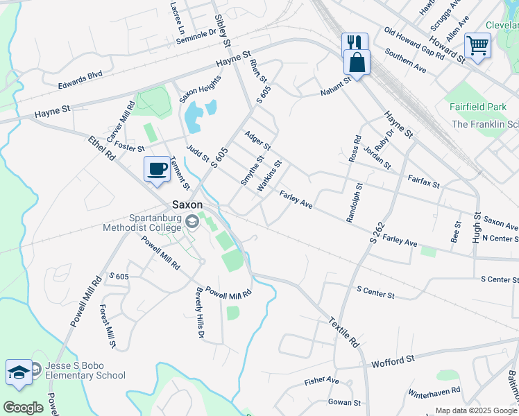 map of restaurants, bars, coffee shops, grocery stores, and more near 423 Satterfield Avenue in Spartanburg