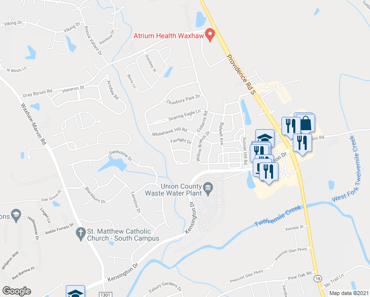 map of restaurants, bars, coffee shops, grocery stores, and more near 8504 Dargan Lane in Waxhaw