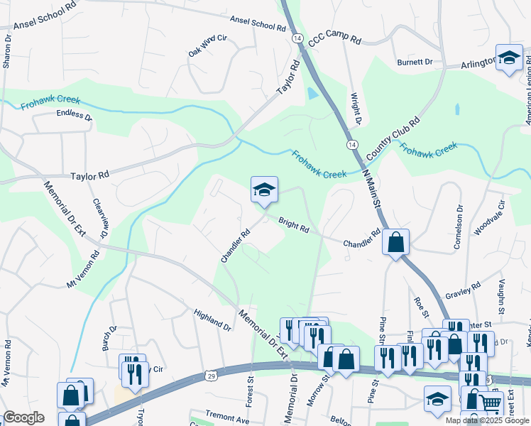 map of restaurants, bars, coffee shops, grocery stores, and more near 301 County Road 138 in Greer