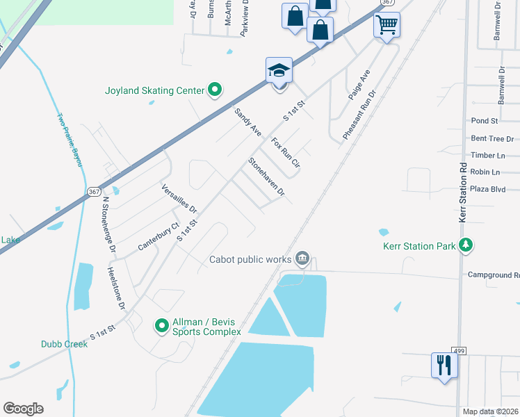 map of restaurants, bars, coffee shops, grocery stores, and more near 98 Newcastle Drive in Cabot