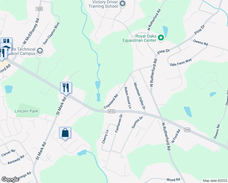 map of restaurants, bars, coffee shops, grocery stores, and more near 502 Copeland Road in Greer