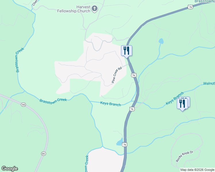 map of restaurants, bars, coffee shops, grocery stores, and more near 5301 Pine Crest Road in Young Harris