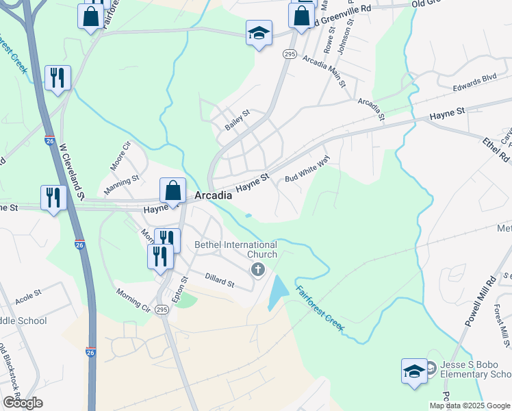 map of restaurants, bars, coffee shops, grocery stores, and more near 1875 Hayne Street in Spartanburg